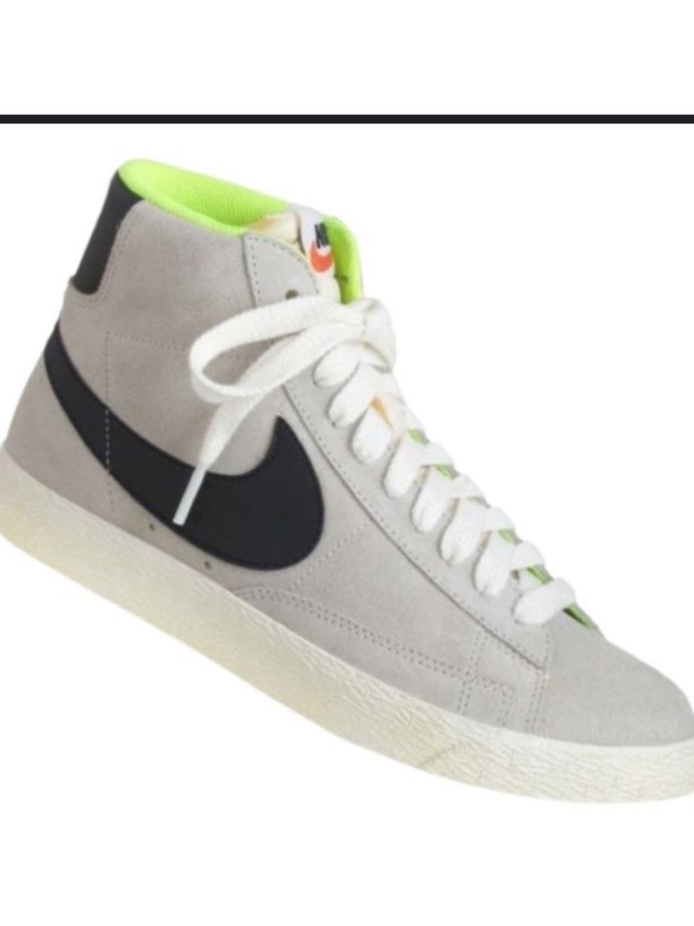 Nike Mid-Top Sneaker in Light Grey with Black Swoosh and Neon Green Lining
